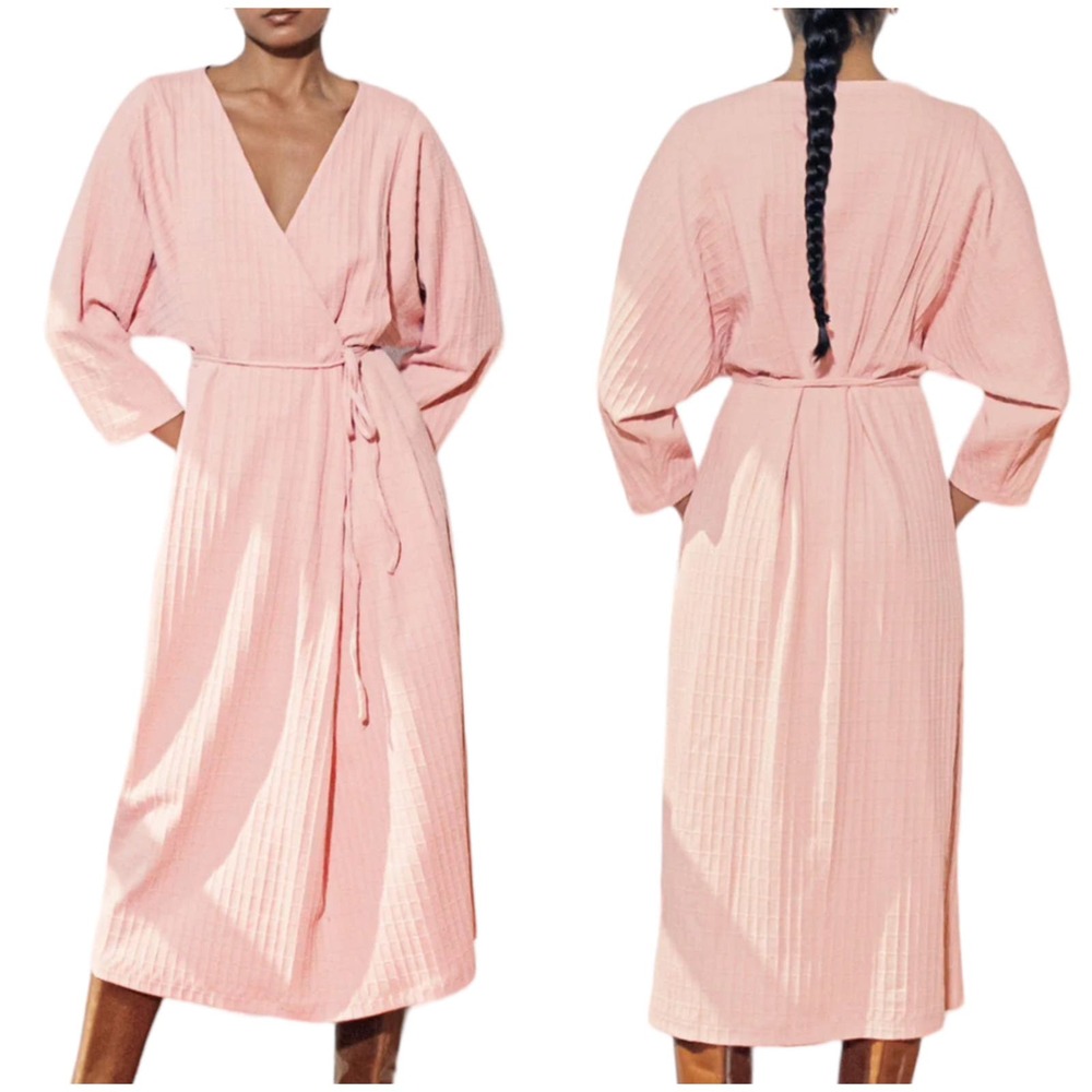 Mara Hoffman Tiffany Pink Organic Cotton Belted Wrap Midi Dress Size L
